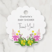 Elegant Yellow Pink Wildblume Script Babydusche Geschenkanhänger (Vorderseite)