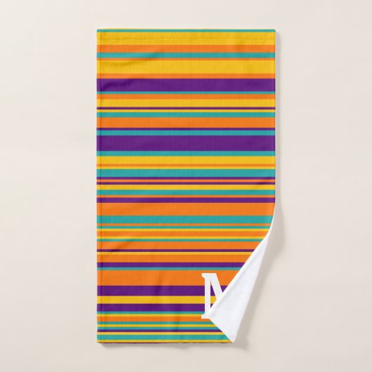 Elegant yellow purple and orang stripes monogram badhandtuch set (Handtuch)