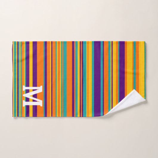 Elegant yellow purple and orang stripes monogram badhandtuch set (Handtuch)