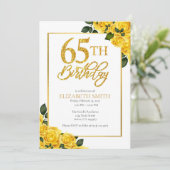 Elegant Yellow Rose 65. Geburtstag Einladung (Stehend Vorderseite)