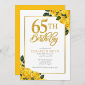 Elegant Yellow Rose 65. Geburtstag Einladung (Vorne/Hinten)