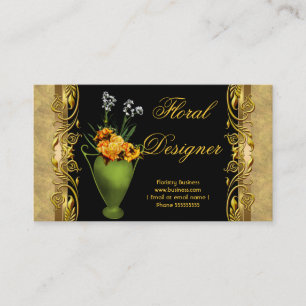 Elegant Yellow Rose Black Gold Floristry Visitenkarte