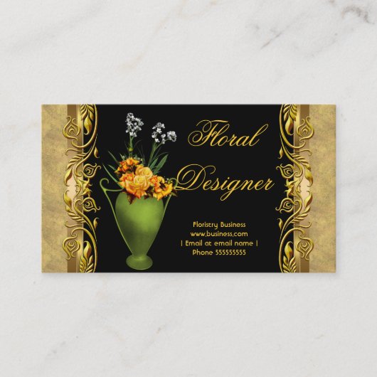 Elegant Yellow Rose Black Gold Floristry Visitenkarte (Vorderseite)