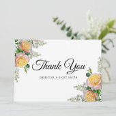 Elegant Yellow Rose Bouquet Blume Hochzeit Dankeskarte (Stehend Vorderseite)