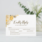 Elegant Yellow Rose Floral Wedding RSVP Karte (Stehend Vorderseite)