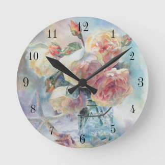 Elegant Yellow Rose Watercolor Painting Black Dial Runde Wanduhr