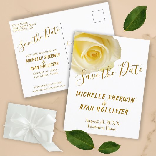 Elegant Yellow Rose Wedding Save the Date Ankündigungspostkarte