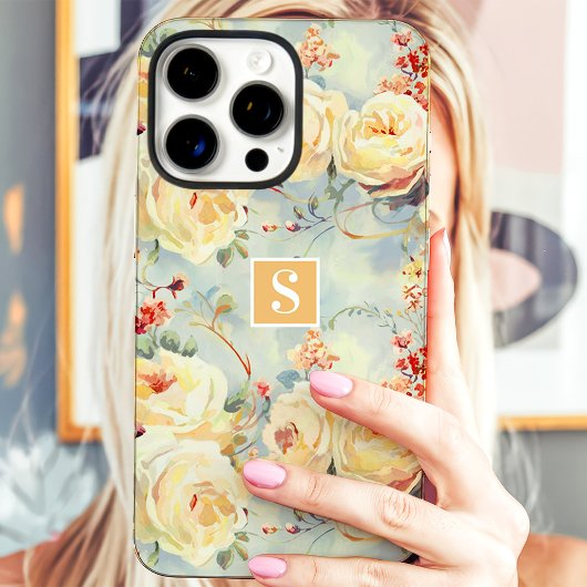 Elegant Yellow Roses Monogram Floral Case-Mate iPhone Hülle