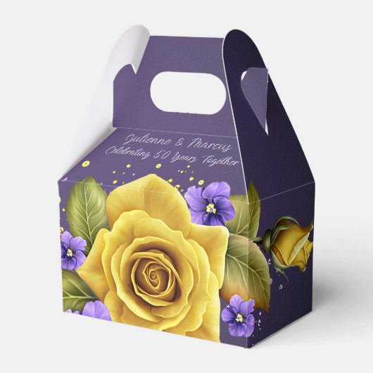 Elegant Yellow Roses, Purple Violets 50th Anniv | Geschenkschachtel (Vorderseite)