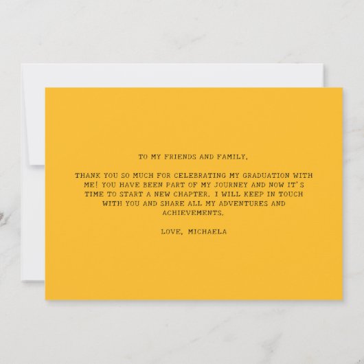 Elegant Yellow Script Typography Math Graduation Dankeskarte (Rückseite)