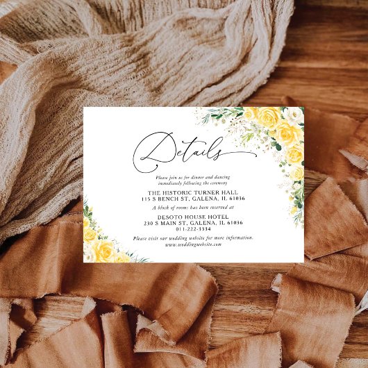 Elegant Yellow Wedding Details Card Begleitkarte