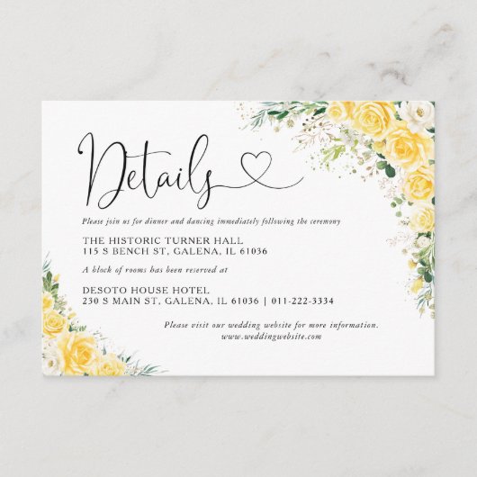 Elegant Yellow Wedding Details Card Begleitkarte (Vorderseite)