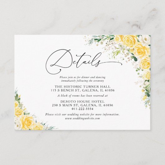 Elegant Yellow Wedding Details Card Begleitkarte (Vorderseite)