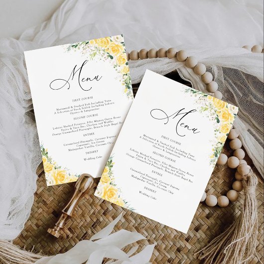 Elegant Yellow Wedding Menu Menükarte