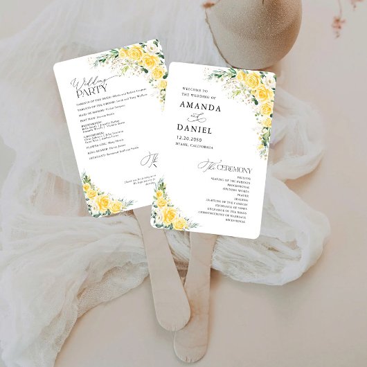 Elegant Yellow Wedding Program Hand Fan Fächer