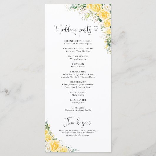 Elegant Yellow Wedding Program Programm (Rückseite)