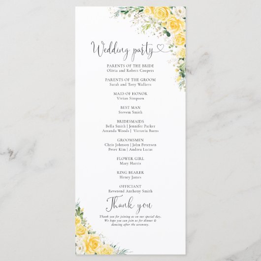 Elegant Yellow Wedding Program Programm (Rückseite)