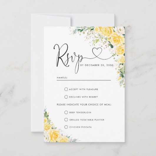 Elegant Yellow Wedding RSVP Card Karte (Vorderseite)