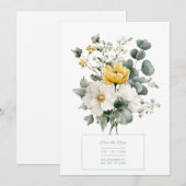 Elegant Yellow White Floral Eucalyptus Watercolor Einladung (Vorne/Hinten)