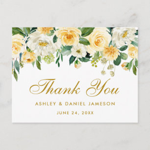 Elegant Yellow White Floral Wedding Vielen Dank Postkarte