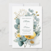 Elegant Yellow White Poppy Eucalyptus Watercolor Einladung (Vorderseite)