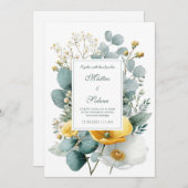 Elegant Yellow White Poppy Eucalyptus Watercolor Einladung (Vorne/Hinten)