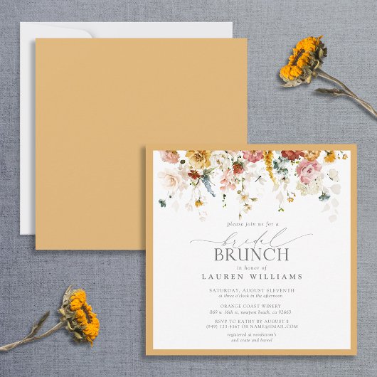 Elegant Yellow Wildblume Bridal Brunch Einladung