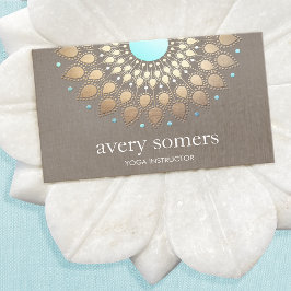 Elegant Yoga Gold Lotus Mandala Taupe Linen Visitenkarte
