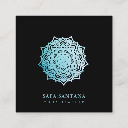 Elegant Yoga Instructor Aquamarin Lotus Mandala Quadratische Visitenkarte (Vorderseite)