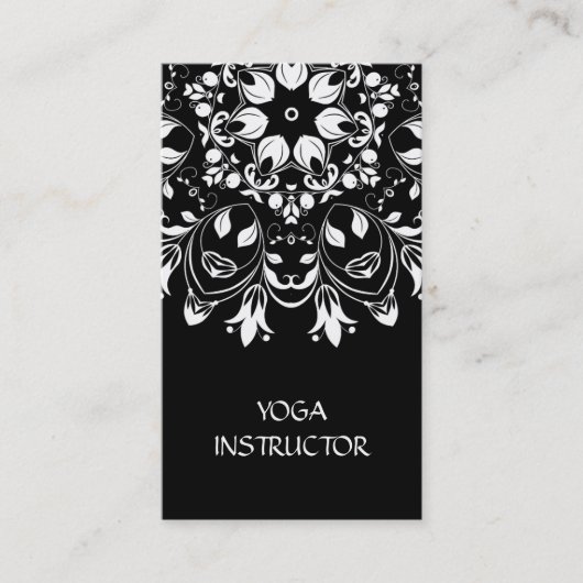 Elegant Yoga Instructor BlackWhite Floral Mandala Visitenkarte (Vorderseite)