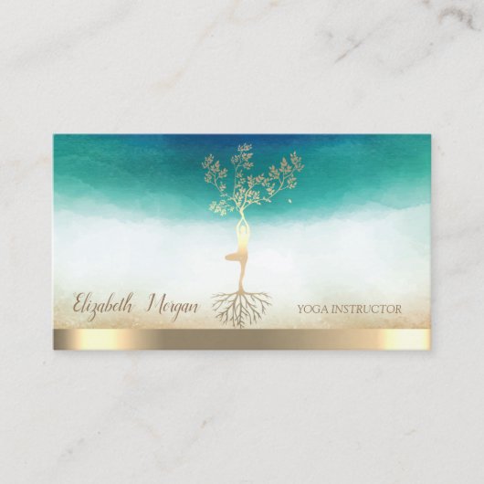 Elegant Yoga Instructor Gold Tree Silhouette Visitenkarte (Vorderseite)