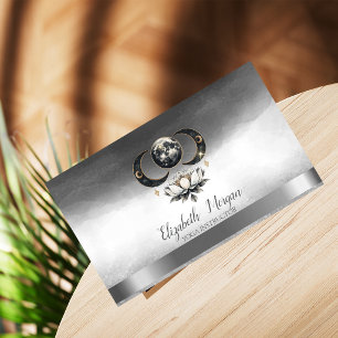 Elegant Yoga Instructor Lotus Moon Silver Visitenkarte