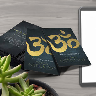 Elegant Yoga Instructor Studio Gold Foil Om Symbol Visitenkarte
