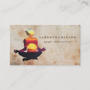Elegant Yoga Instructor Sunset Watercolor Yoga Visitenkarte