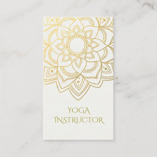 Elegant YOGA Instructor White Gold Floral Mandala Visitenkarte (Vorderseite)