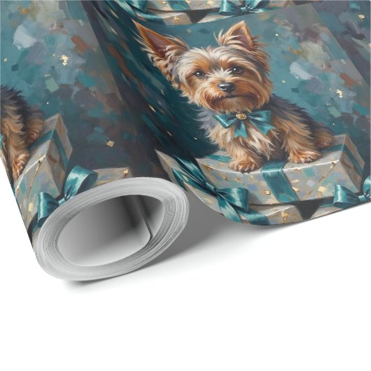 Elegant Yorkshire Terrier Dog Holiday Gift Stack Geschenkpapier (Rolleneckpunkt)