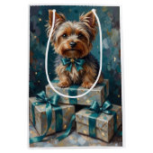 Elegant Yorkshire Terrier Dog Holiday Gift Stack Mittlere Geschenktüte (Vorderseite)