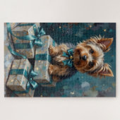 Elegant Yorkshire Terrier Dog Holiday Gift Stack Puzzle (Horizontal)