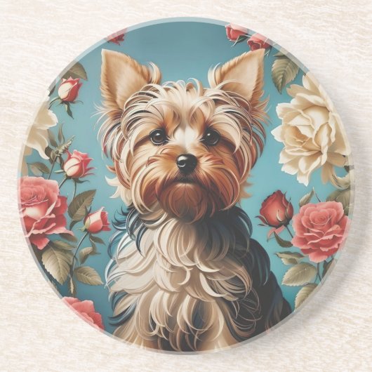 Elegant Yorkshire Terrier Rose Garden Getränkeuntersetzer (Vorne)