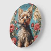 Elegant Yorkshire Terrier Rose Garden Große Wanduhr (Winkel)