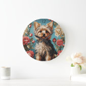 Elegant Yorkshire Terrier Rose Garden Große Wanduhr (Zuhause)