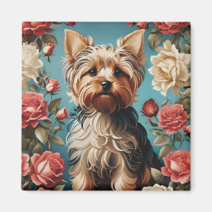 Elegant Yorkshire Terrier Rose Garden Magnet