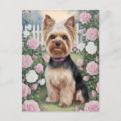 Elegant Yorkshire Terrier Rose Garden Malerei Postkarte (Vorderseite)