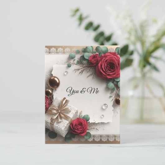 Elegant “You & Me” Gold Cursive Flat Greeting Card Postkarte (Stehend Vorderseite)