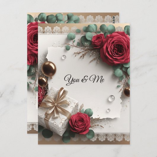 Elegant “You & Me” Gold Cursive Flat Greeting Card Postkarte (Vorne/Hinten)