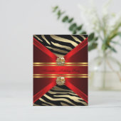Elegant Zebra Animal Regal Red Gold Black Birthday Einladung (Stehend Vorderseite)