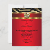 Elegant Zebra Animal Regal Red Gold Black Birthday Einladung (Rückseite)