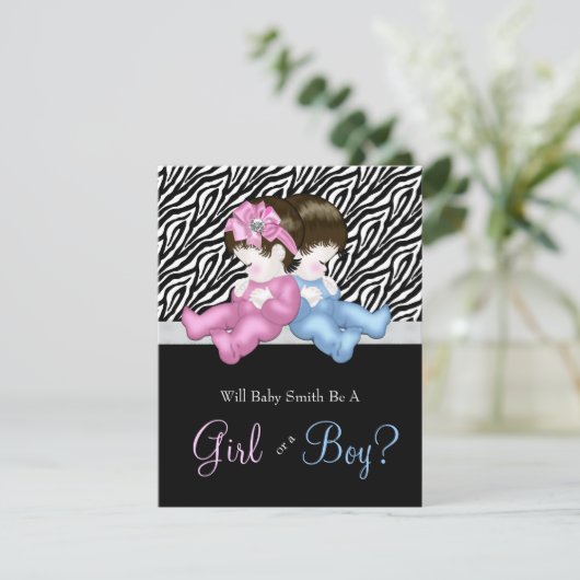 Elegant Zebra Gender Reveal Shower Einladung (Stehend Vorderseite)