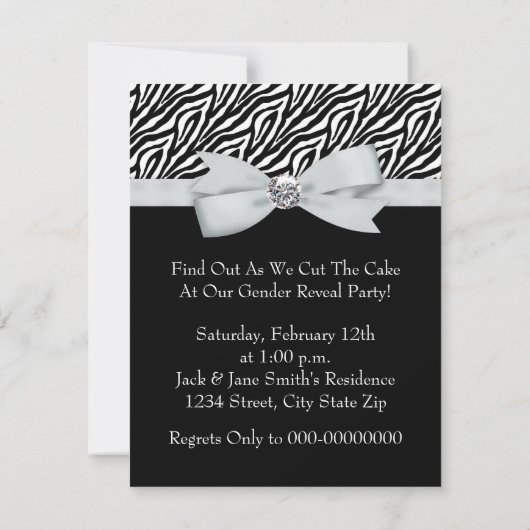 Elegant Zebra Gender Reveal Shower Einladung (Rückseite)