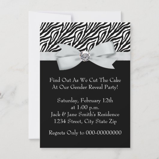 Elegant Zebra Gender Reveal Shower Einladung (Rückseite)
